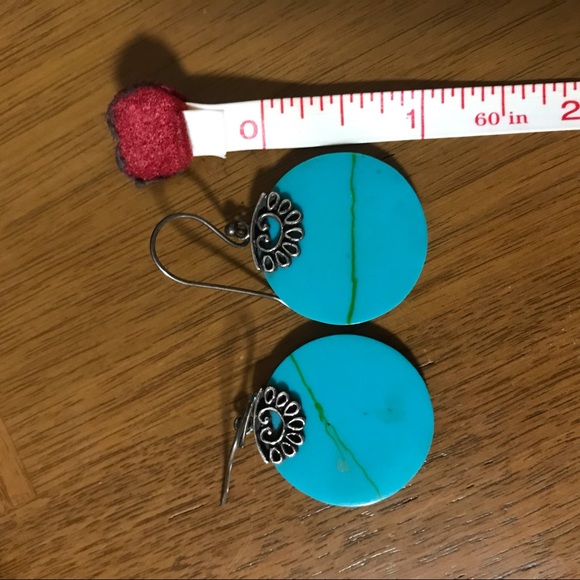 Genuine Turquoise & Sterling Silver Earrings - Picture 3 of 4